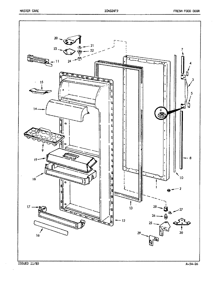 FRESH FOOD DOOR Diagram and Parts List for ICNS24F9A 5L51A Admiral Refrigerator