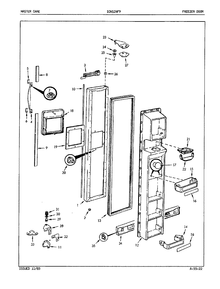 FREEZER DOOR Diagram and Parts List for ICNS24F9A 5L51A Admiral Refrigerator