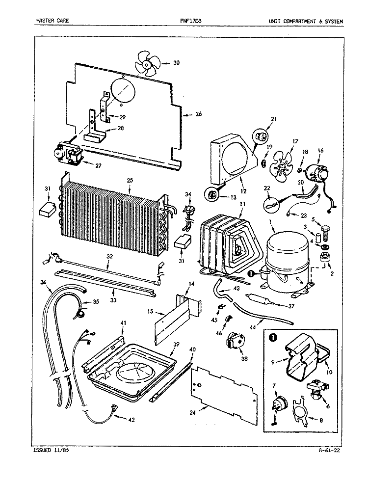 UNIT COMPARTMENT & SYSTEM Diagram and Parts List for FNF17E8 EY43B Admiral Freezer