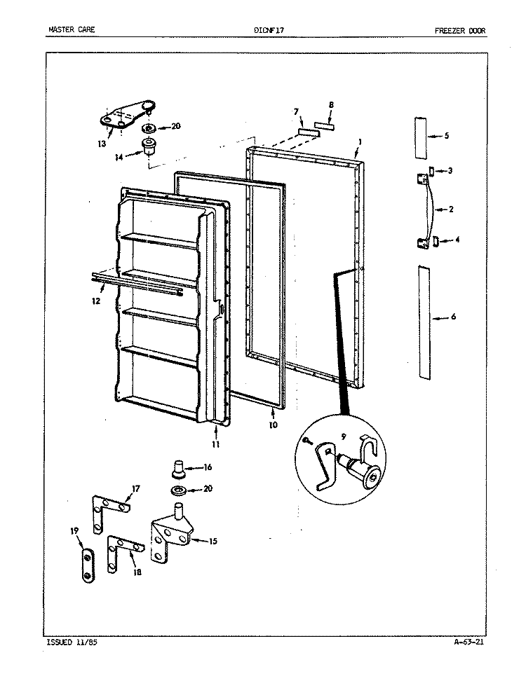 FREEZER DOOR Diagram and Parts List for DICNF17- EY46A Maytag Freezer