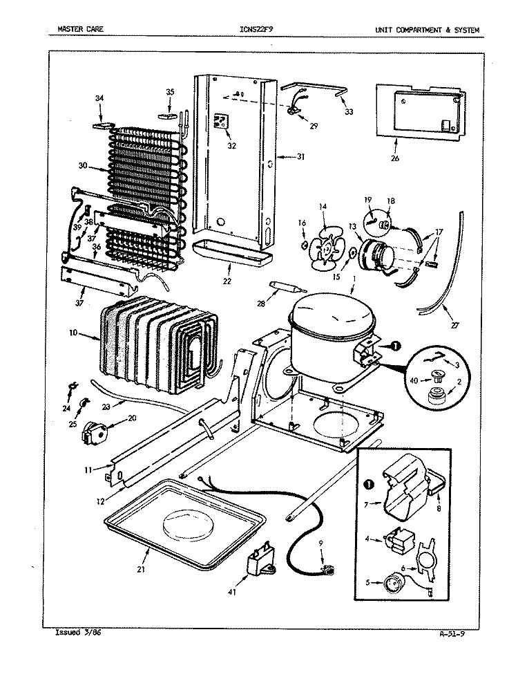 UNIT COMPARTMENT & SYSTEM Diagram and Parts List for ICNS22F9A 5L47A Admiral Refrigerator
