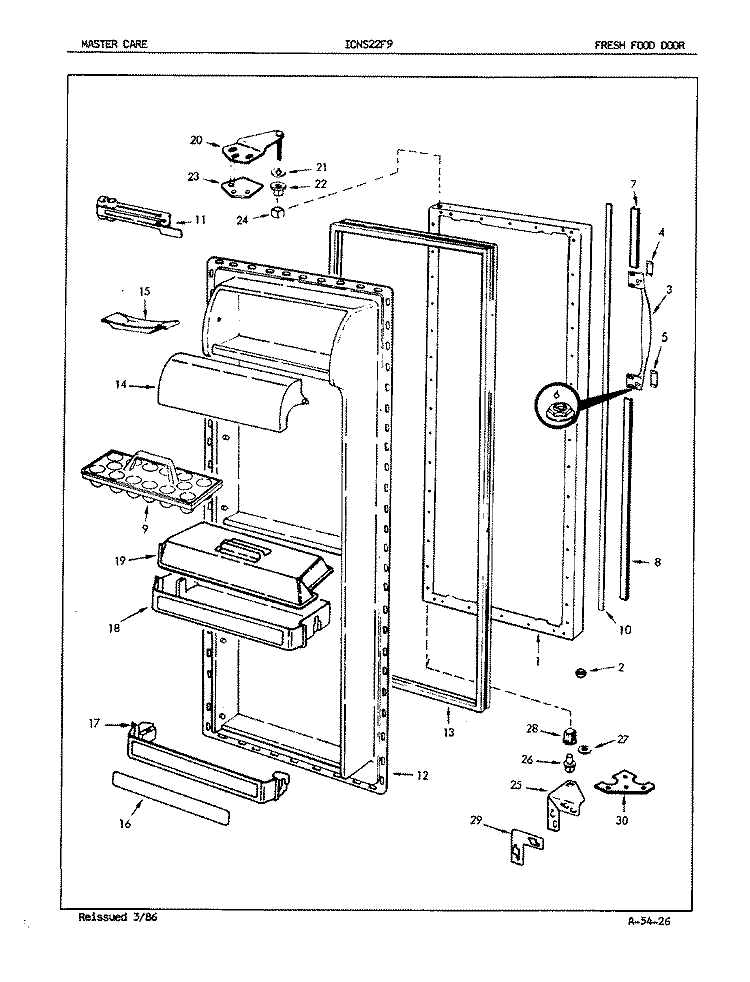 FRESH FOOD DOOR Diagram and Parts List for ICNS22F9A 5L47A Admiral Refrigerator