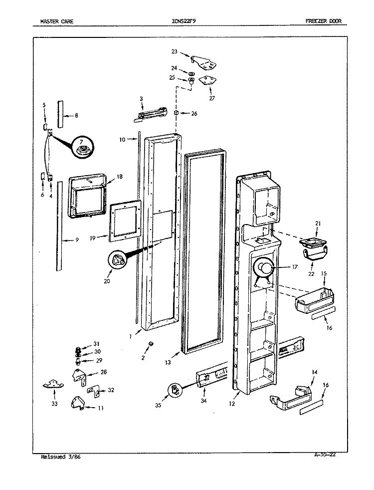 FREEZER DOOR Diagram and Parts List for ICNS22F9A 5L47A Admiral Refrigerator