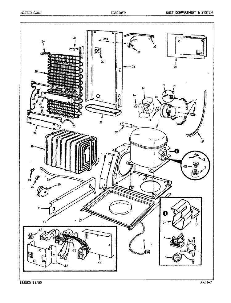 UNIT COMPARTMENT & SYSTEM Diagram and Parts List for ICES24F9A 5L50A Admiral Refrigerator