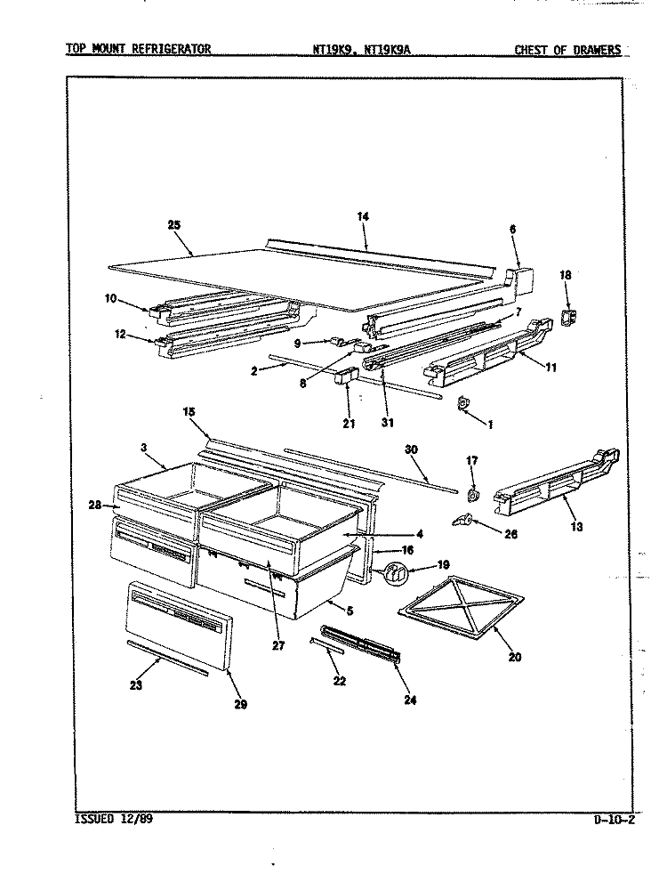 CHEST OF DRAWERS Diagram and Parts List for NT19K9 9A61A Admiral Refrigerator