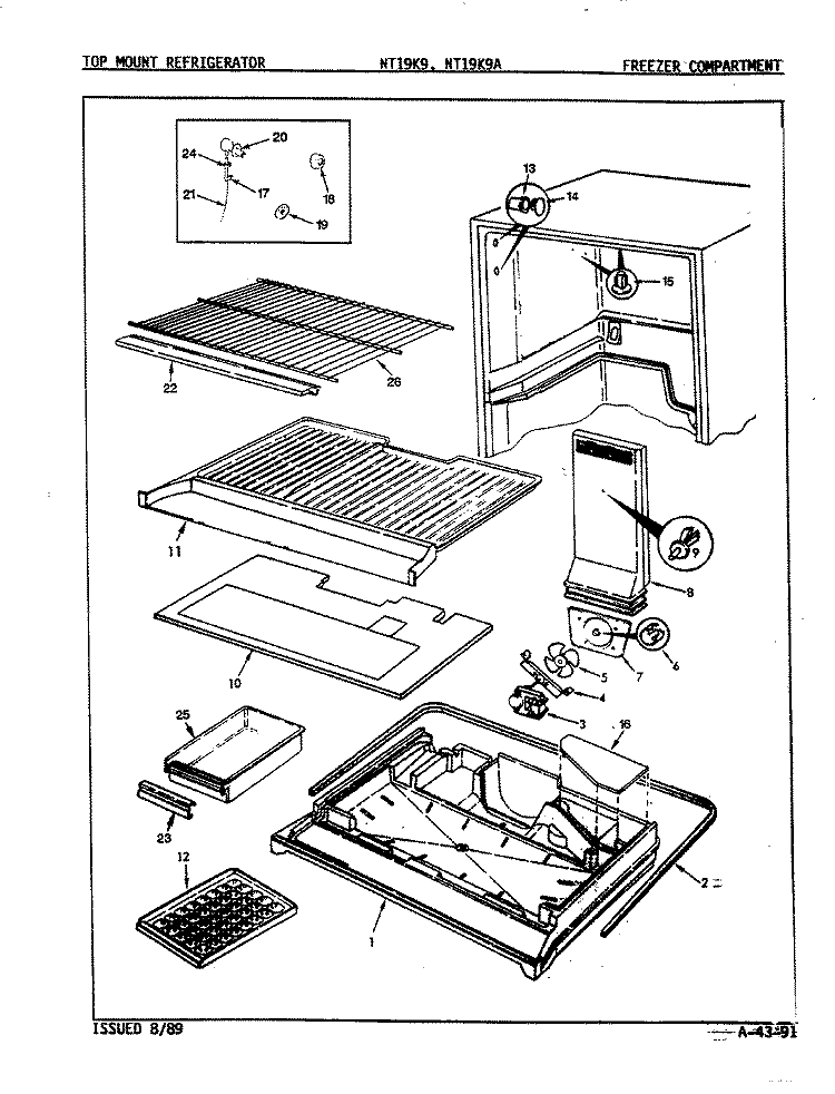 FREEZER COMPARTMENT Diagram and Parts List for NT19K9 9A61A Admiral Refrigerator