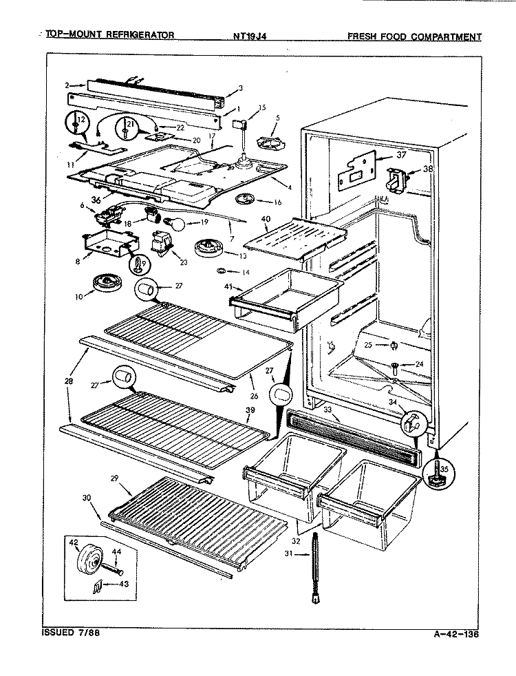 FRESH FOOD COMPARTMENT Diagram and Parts List for NT19J4 8A10A Admiral Refrigerator