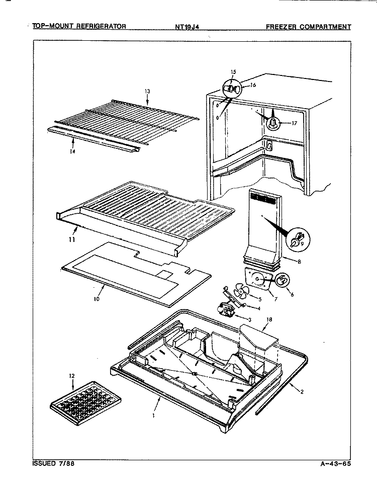 FREEZER COMPARTMENT Diagram and Parts List for NT19J4 8A10A Admiral Refrigerator