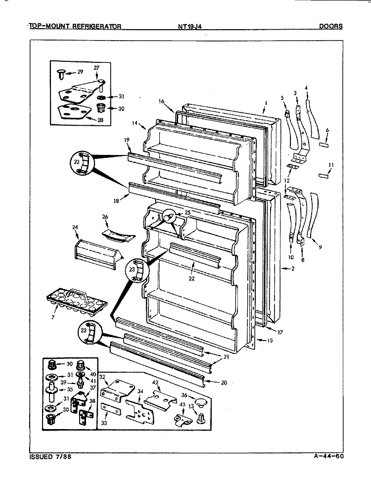 DOORS Diagram and Parts List for NT19J4 8A10A Admiral Refrigerator