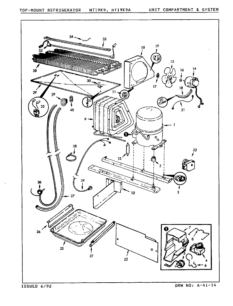 UNIT COMPARTMENT & SYSTEM Diagram and Parts List for NT19K9A 9A04B Admiral Refrigerator