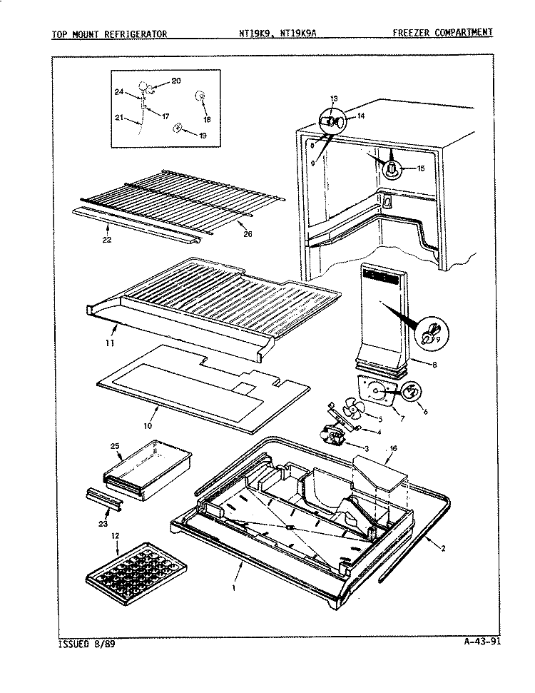 FREEZER COMPARTMENT Diagram and Parts List for NT19K9A 9A04B Admiral Refrigerator
