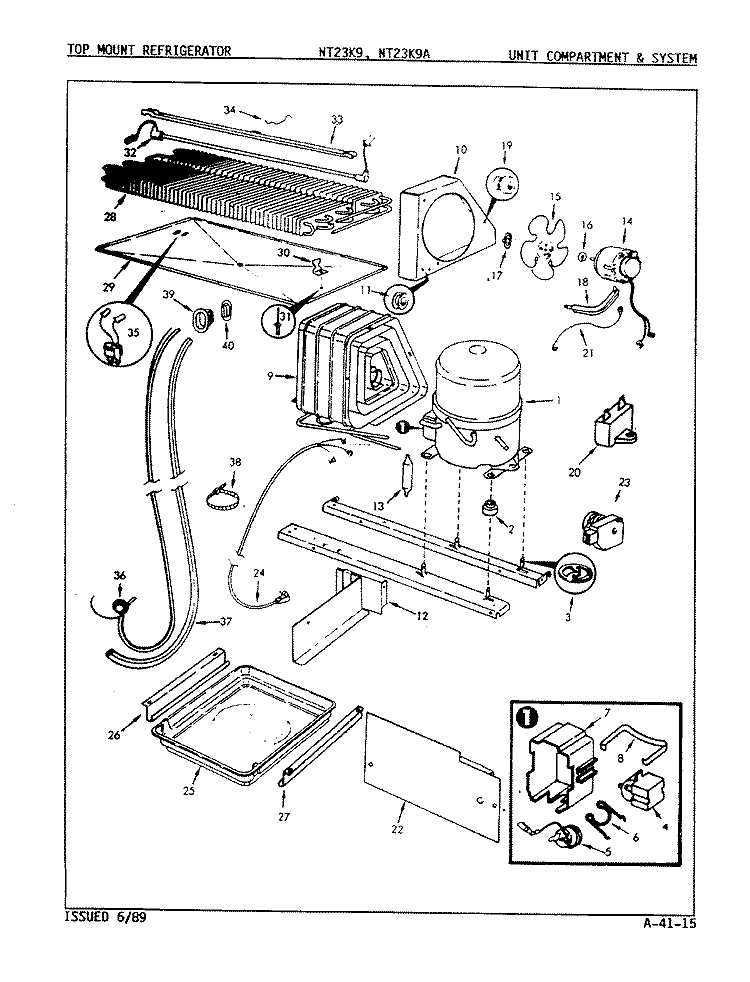 UNIT COMPARTMENT & SYSTEM Diagram and Parts List for NT23K9A 9A70A Admiral Refrigerator