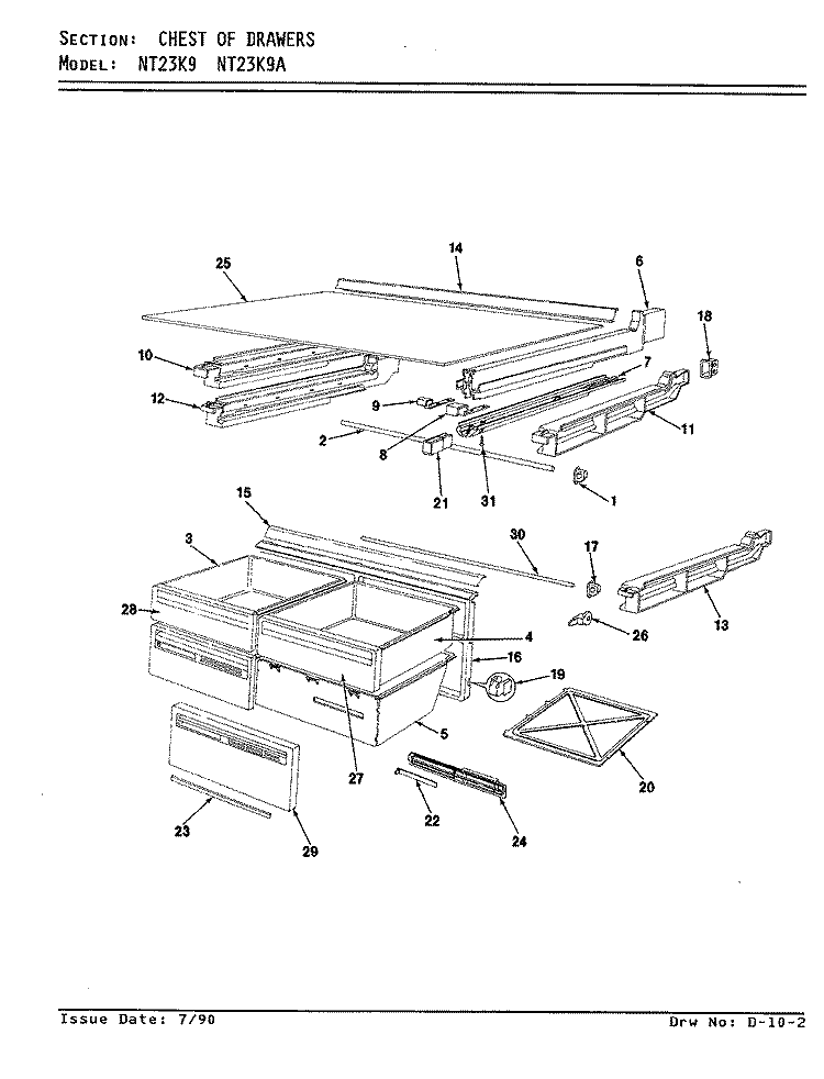 CHEST OF DRAWERS Diagram and Parts List for NT23K9A 9A70A Admiral Refrigerator