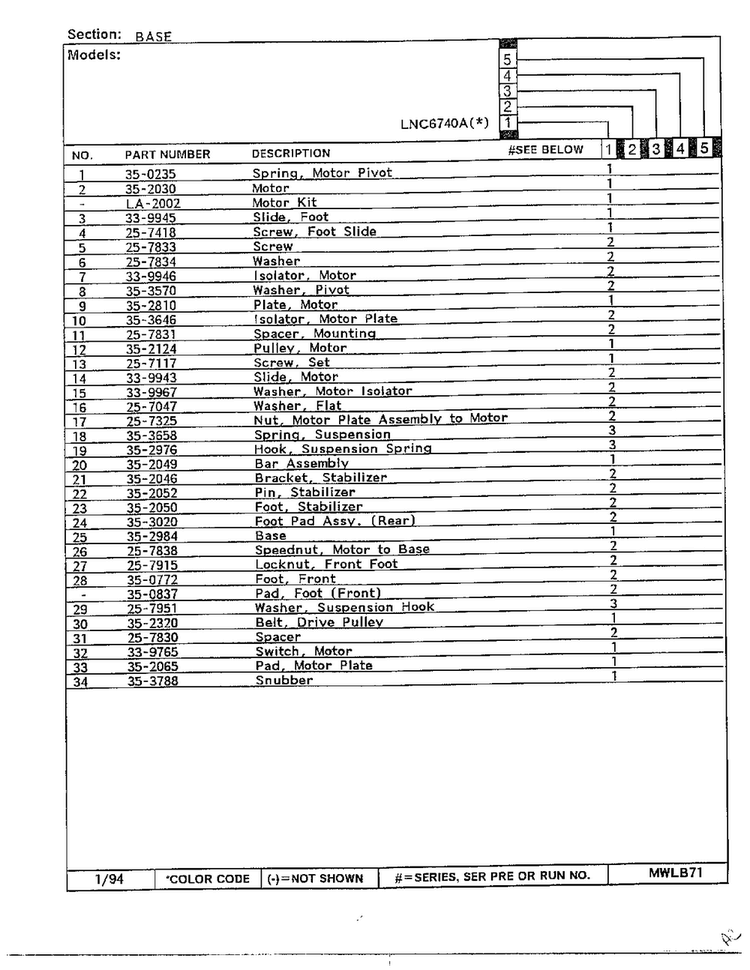 Base Page 2 Diagram and Parts List for 6740A  Norge Washer