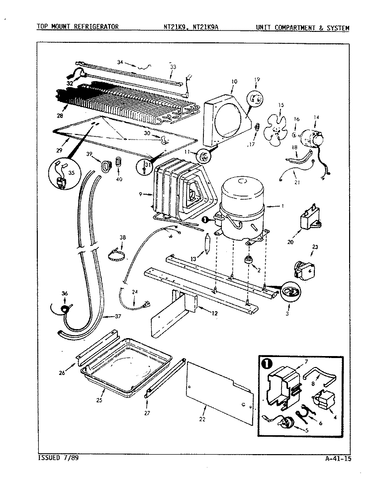 UNIT COMPARTMENT & SYSTEM Diagram and Parts List for NT21K9A 9A64A Admiral Refrigerator