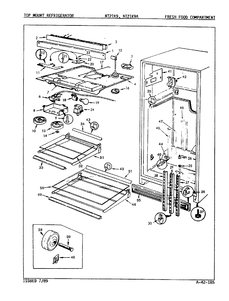FRESH FOOD COMPARTMENT Diagram and Parts List for NT21K9A 9A64A Admiral Refrigerator