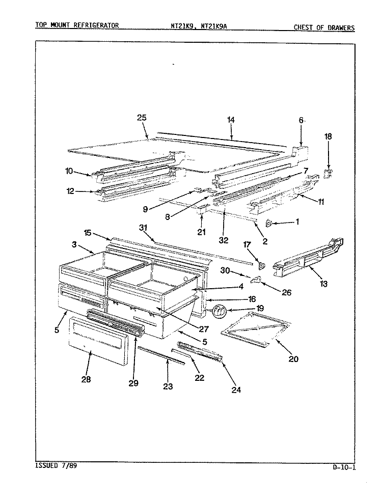 CHEST OF DRAWERS Diagram and Parts List for NT21K9A 9A64A Admiral Refrigerator