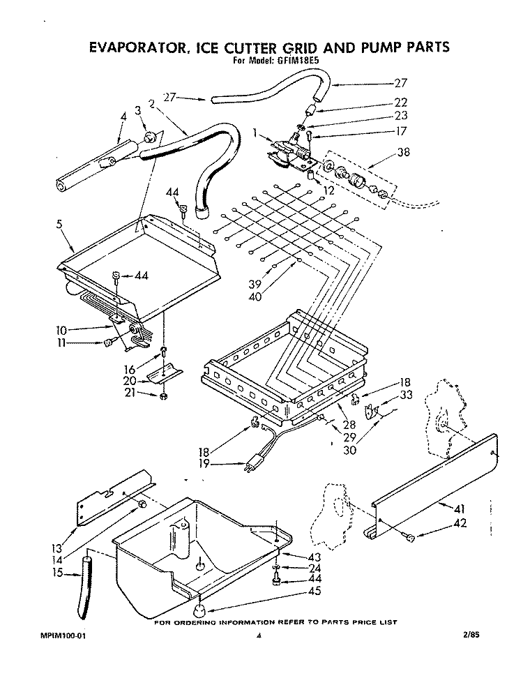 EVAPORATOR Diagram and Parts List for GFIM18E5  Maytag Ice Maker