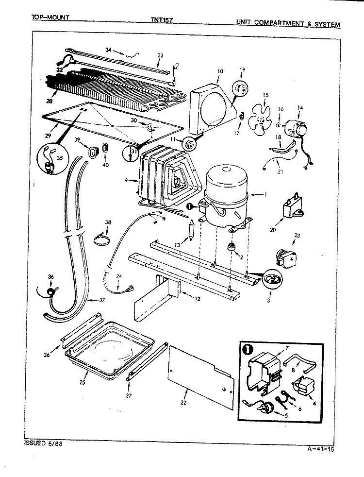 UNIT COMPARTMENT & SYSTEM Diagram and Parts List for TNT157 7D22A Admiral Refrigerator