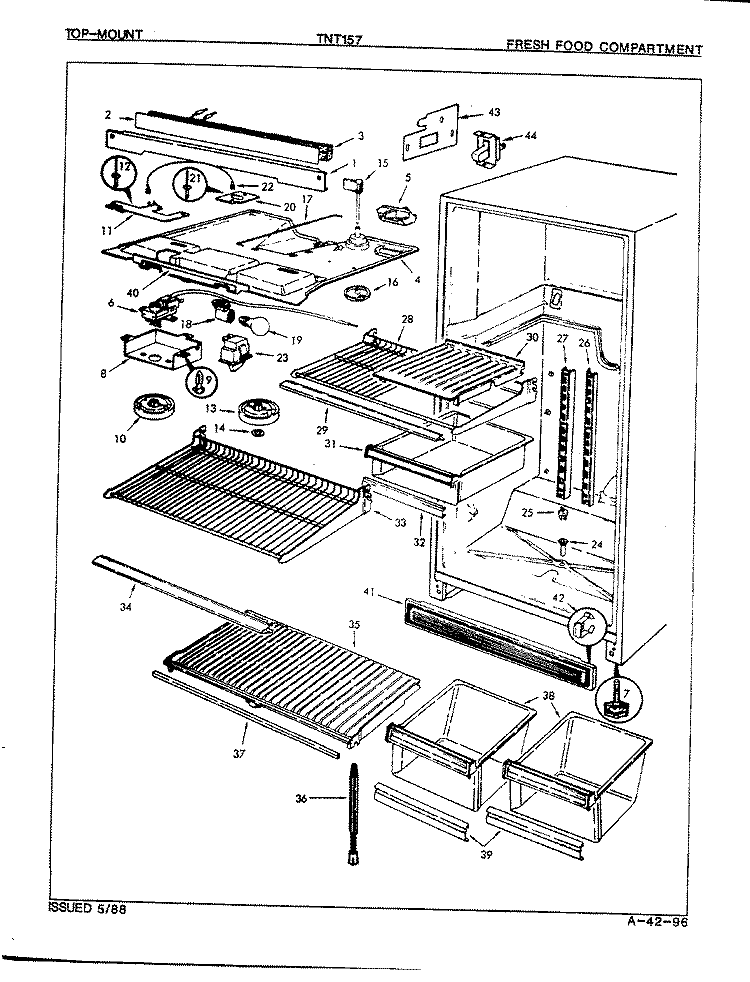 FRESH FOOD COMPARTMENT Diagram and Parts List for TNT157 7D22A Admiral Refrigerator