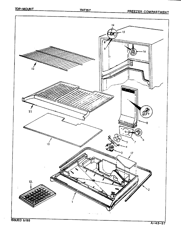 FREEZER COMPARTMENT Diagram and Parts List for TNT157 7D22A Admiral Refrigerator