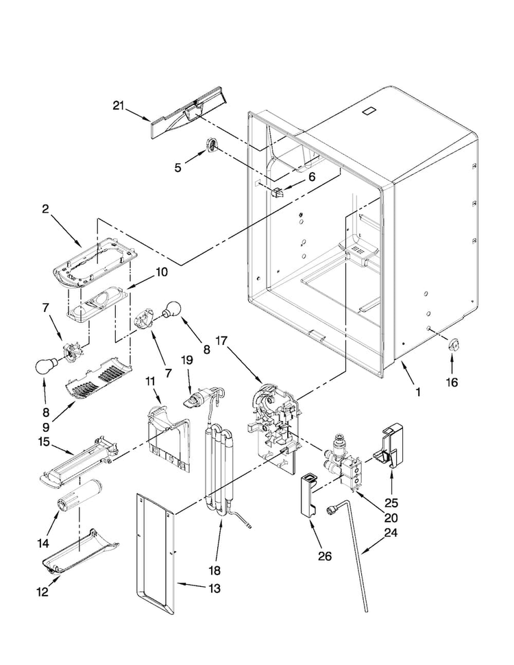 Refrigerator Liner Parts Diagram and Parts List for MFI2665XEM6  Maytag Refrigerator
