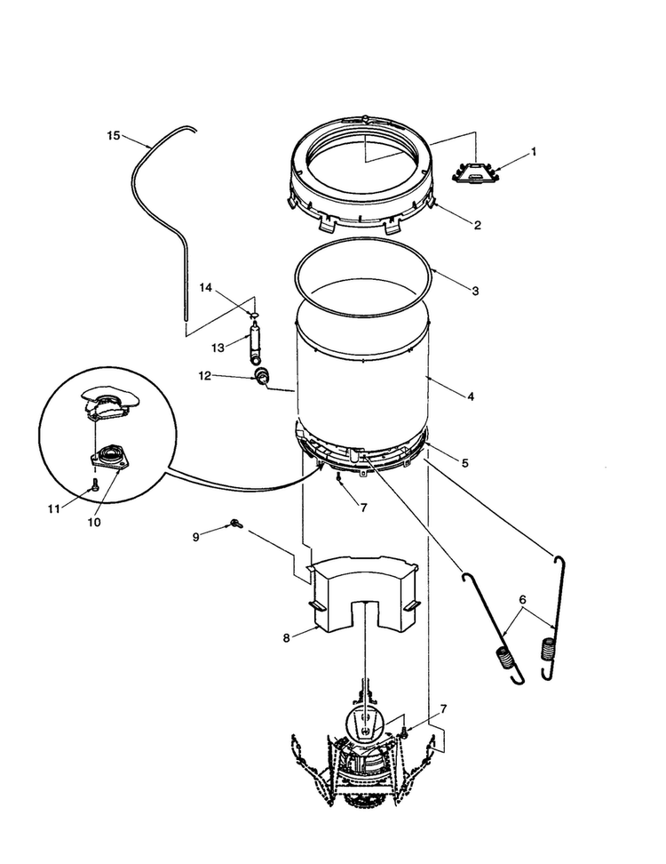Outer Tub And Pressure Tube Diagram and Parts List for DLW330RA-PDLW330RA  Amana Washer