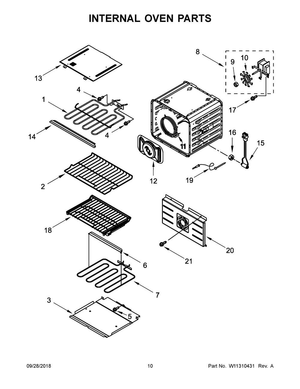 Internal Oven Parts Diagram and Parts List for JJW2727DS03  Maytag Wall Oven