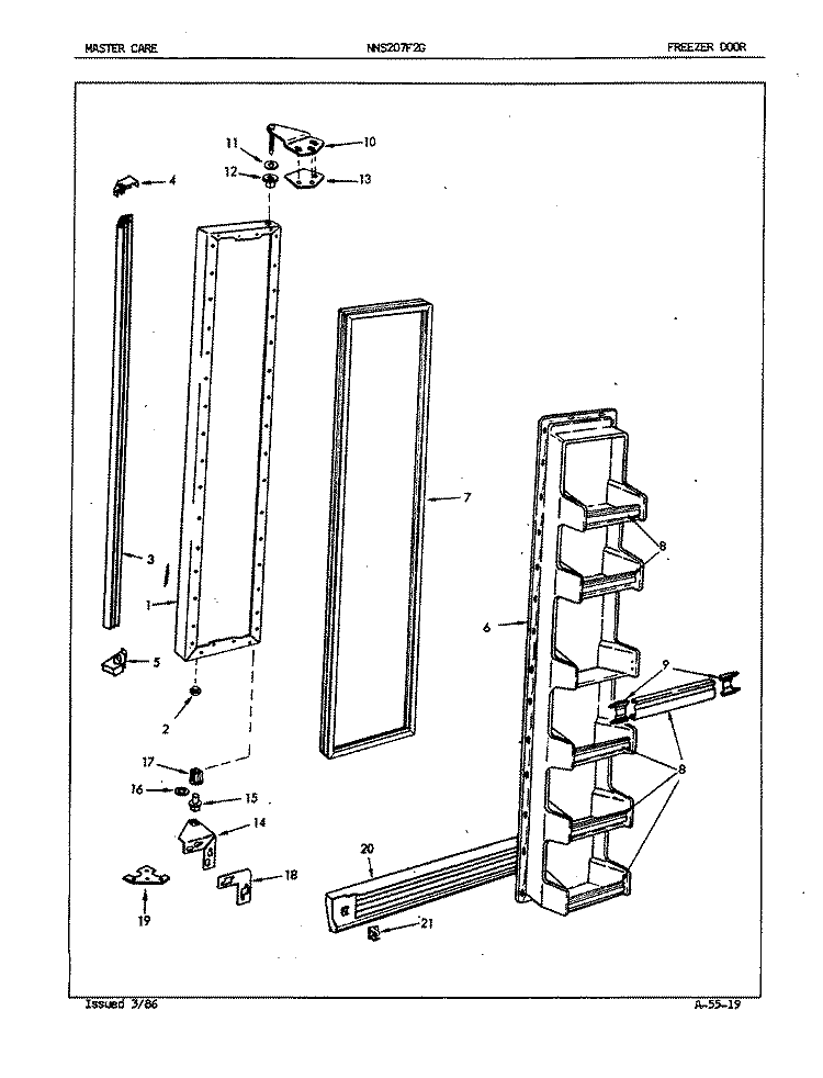 FREEZER DOOR Diagram and Parts List for NNS207F2GA 5N78A Crosley Refrigerator