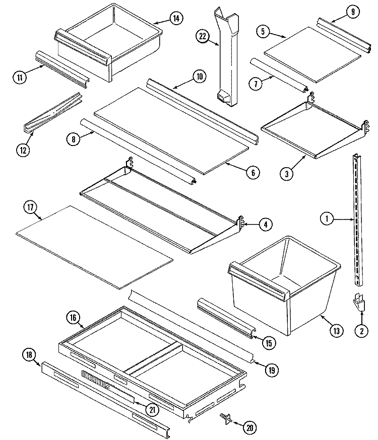 SHELVES & ACCESSORIES Diagram and Parts List for NT198NB  Norge Refrigerator