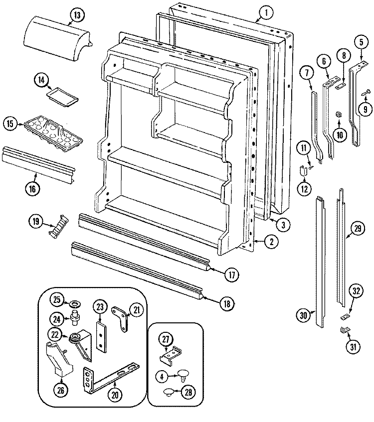FRESH FOOD DOOR Diagram and Parts List for RB213TV  Magic Chef Refrigerator
