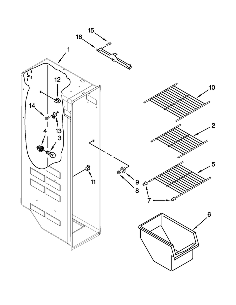 Freezer Liner Parts Diagram and Parts List for ASD2575BRS00  Amana Refrigerator