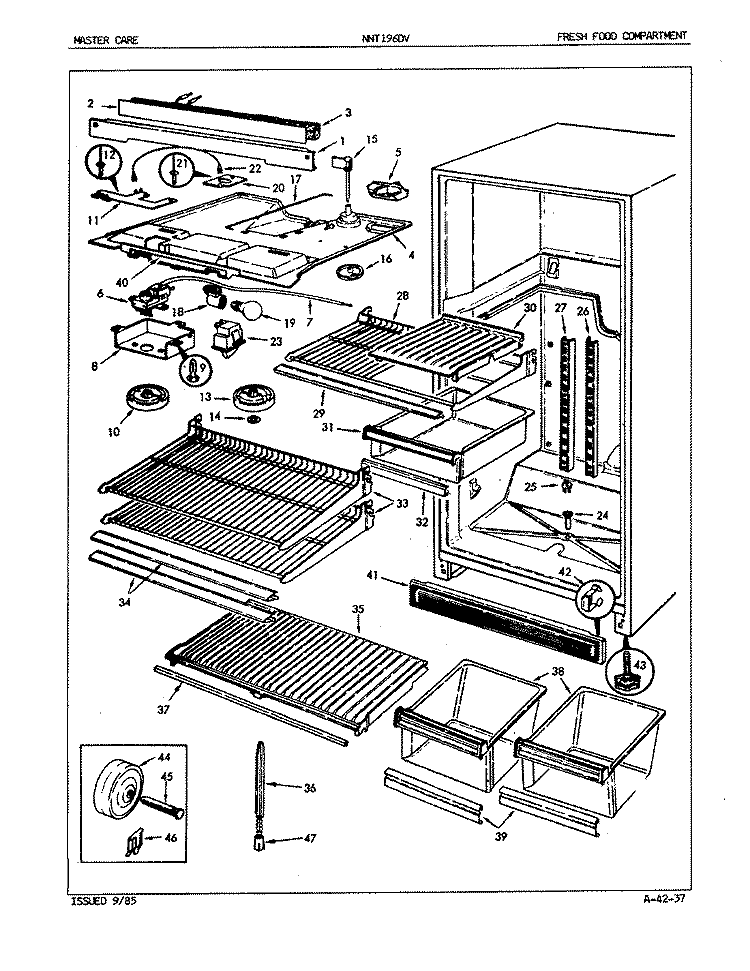FRESH FOOD COMPARTMENT Diagram and Parts List for NNT196DA 4C77A Crosley Refrigerator