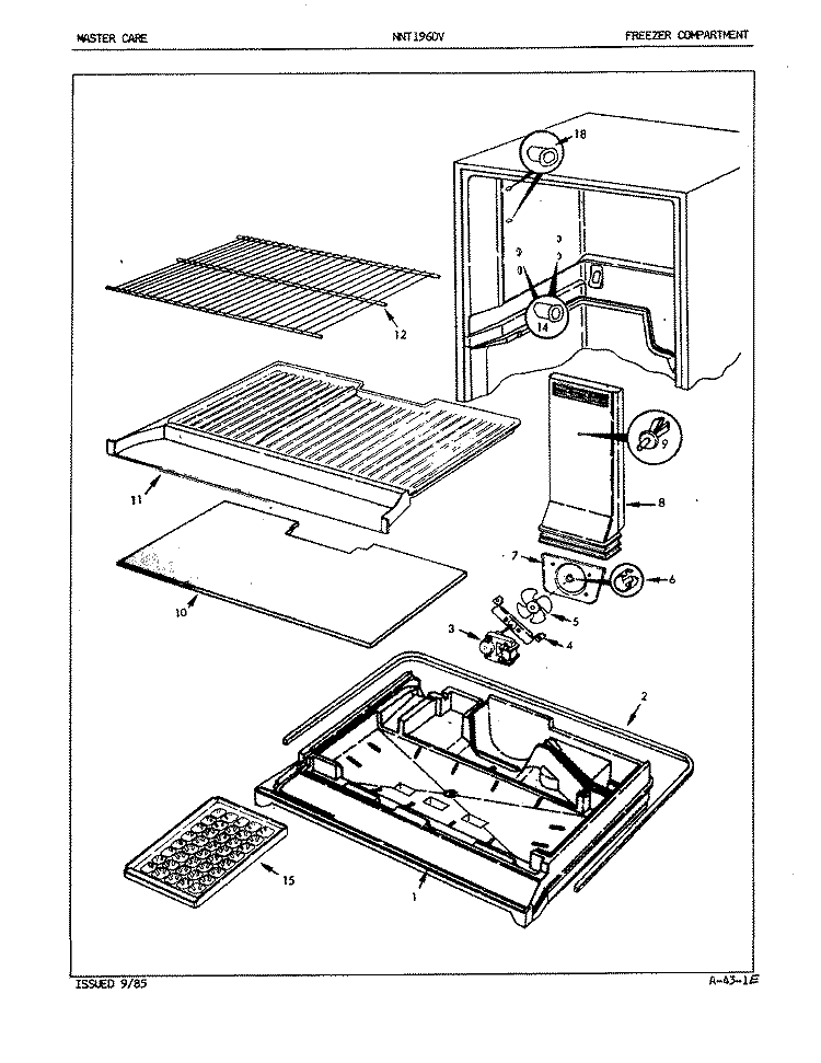 FREEZER COMPARTMENT Diagram and Parts List for NNT196DA 4C77A Crosley Refrigerator
