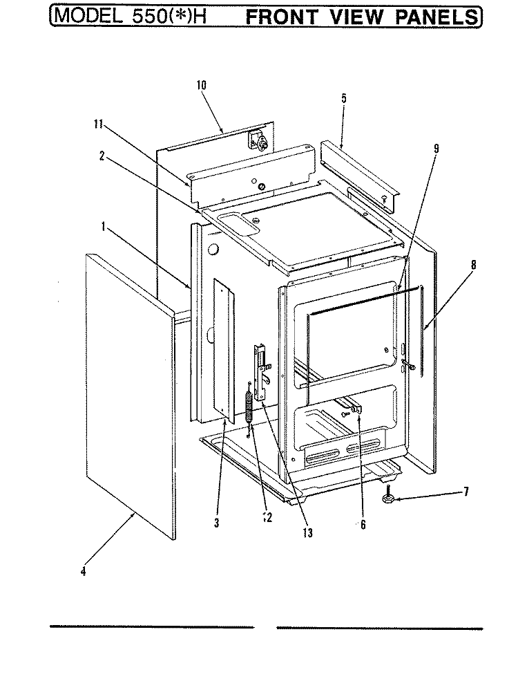 FRONT VIEW Diagram and Parts List for 550AH  Admiral Range