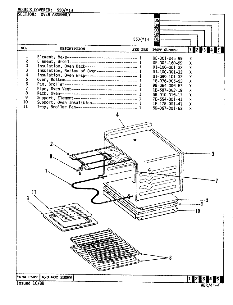 OVEN Diagram and Parts List for 550AH  Admiral Range