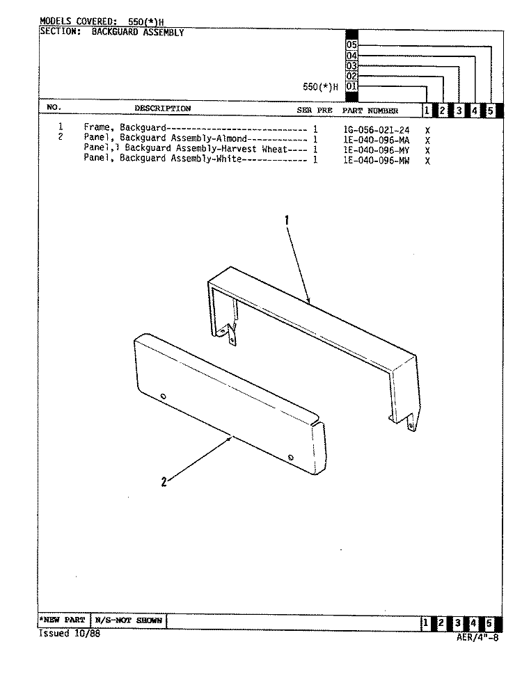 CONTROL PANEL Diagram and Parts List for 550AH  Admiral Range