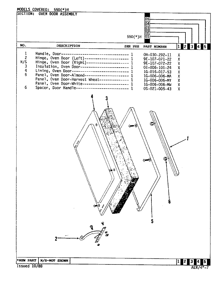 DOOR Diagram and Parts List for 550AH  Admiral Range