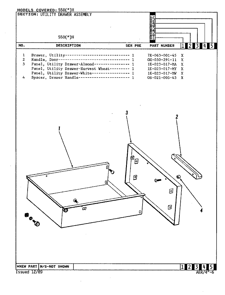DRAWER Diagram and Parts List for 550AH  Admiral Range