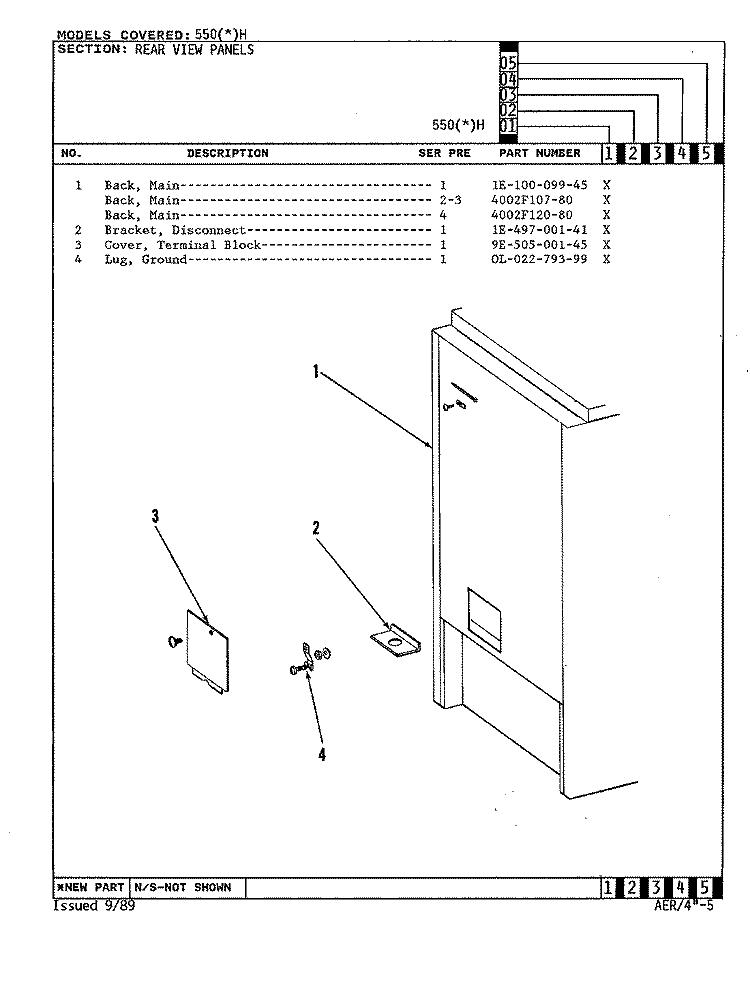 REAR VIEW Diagram and Parts List for 550AH  Admiral Range
