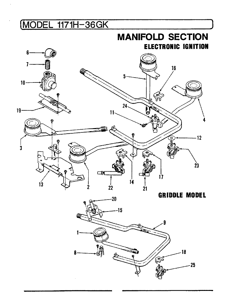 MANIFOLD Diagram and Parts List for 1171WH-36GK  Admiral Cooktop