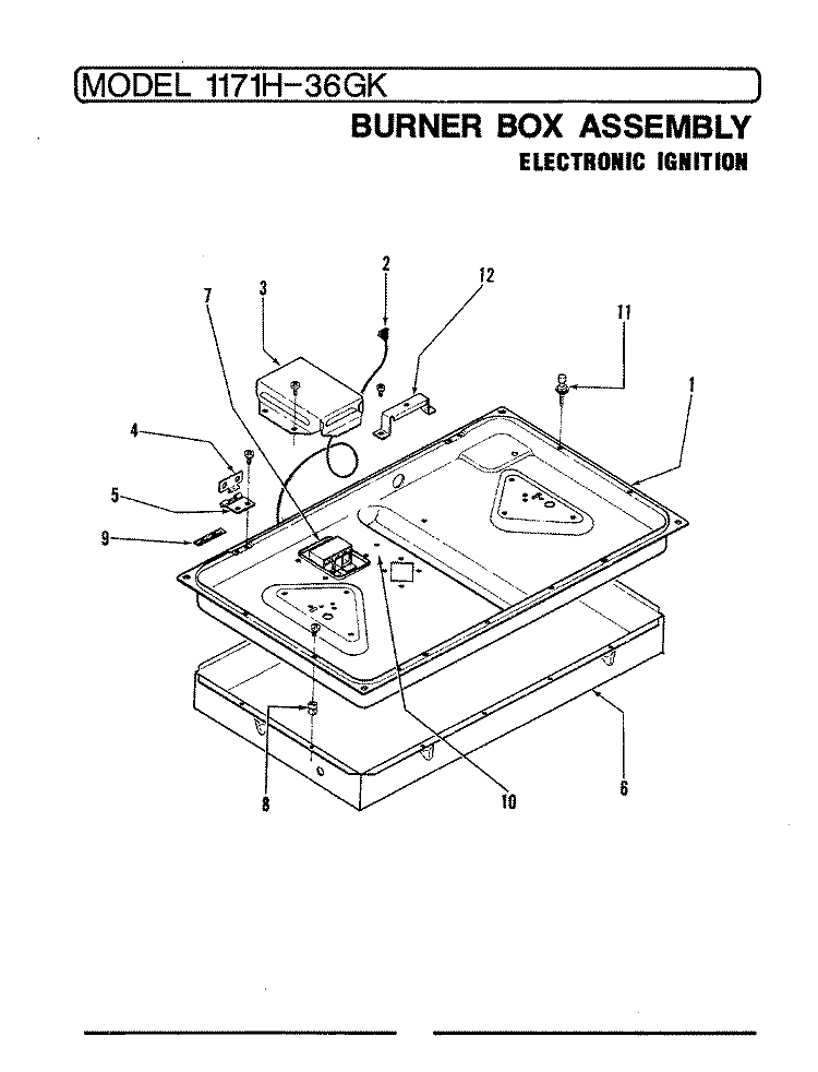 BURNER BOX ASSY. Diagram and Parts List for 1171WH-36GK  Admiral Cooktop
