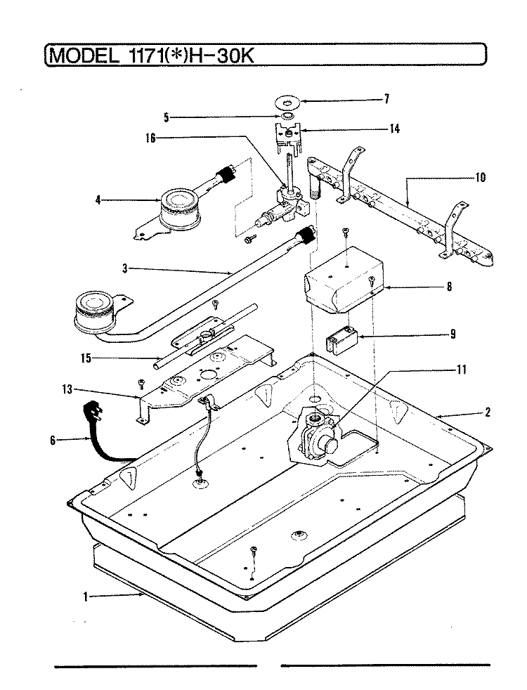 BURNER BOX ASSY. (1171xH - 30K) Diagram and Parts List for 1171AH-30K  Admiral Cooktop