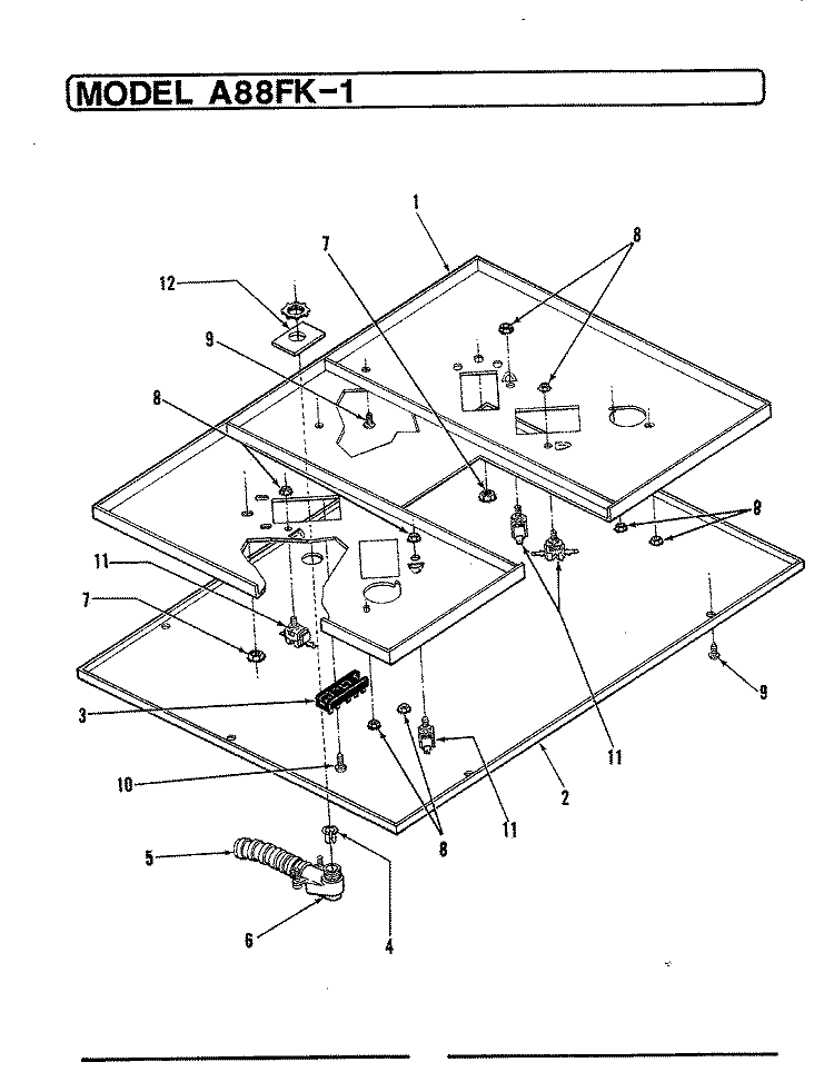 BURNER BOX ASSY. Diagram and Parts List for A88FK-1  Admiral Cooktop