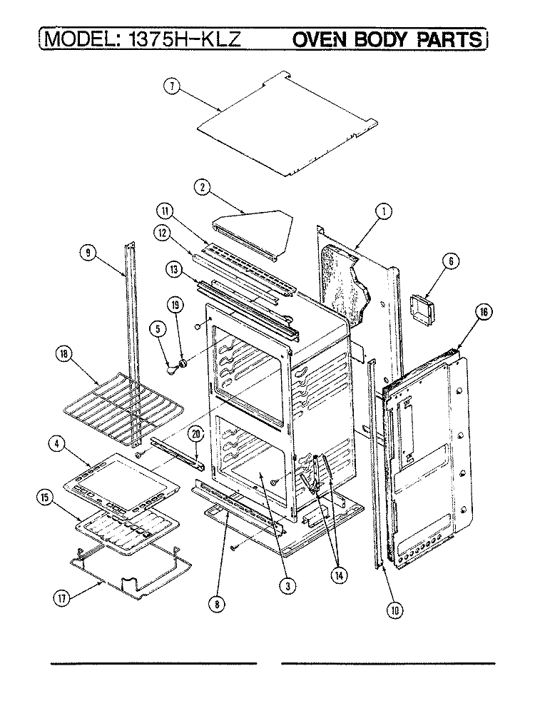 BODY Diagram and Parts List for 1375H-KLZW  Admiral Wall Oven