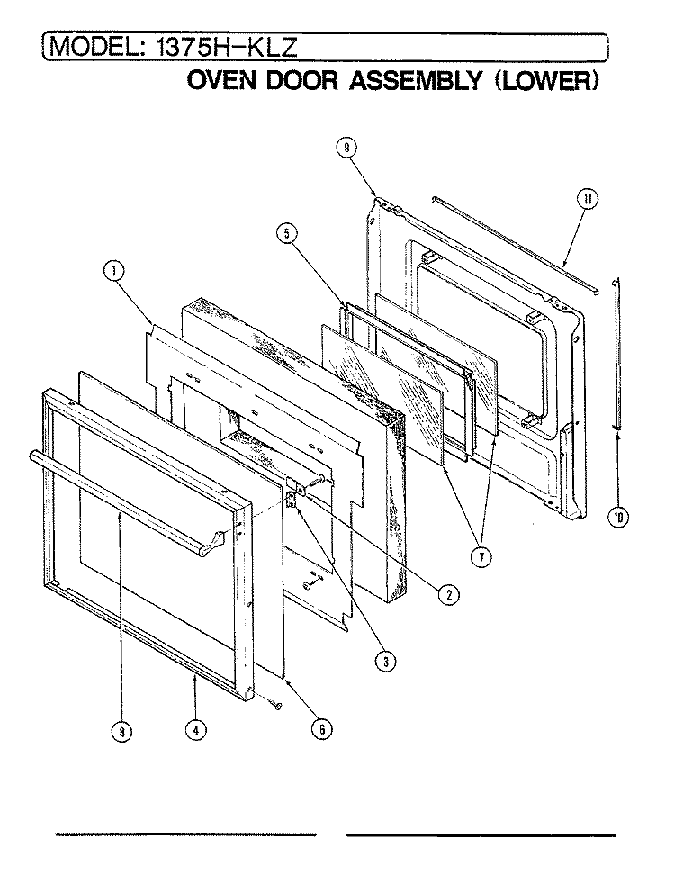 DOOR (LOWER) Diagram and Parts List for 1375H-KLZW  Admiral Wall Oven