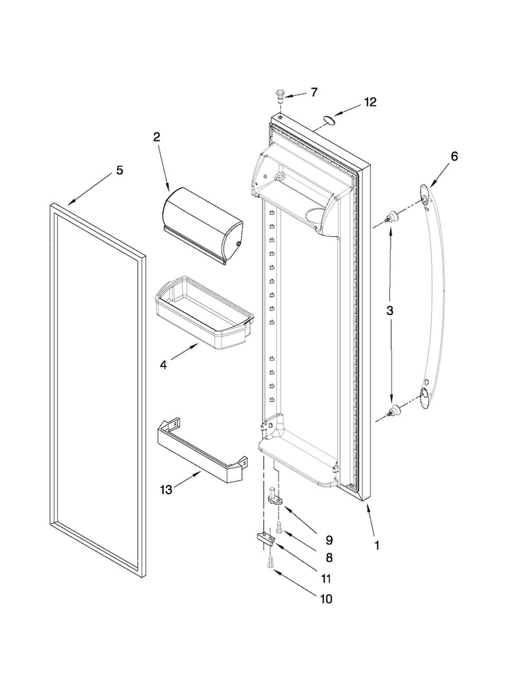 Refrigerator Door Parts Diagram and Parts List for ASD2522WRS07  Amana Refrigerator