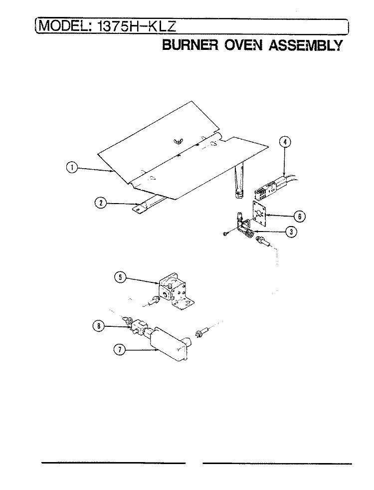 BURNER ASSY. Diagram and Parts List for 1375H-KLZW  Admiral Wall Oven