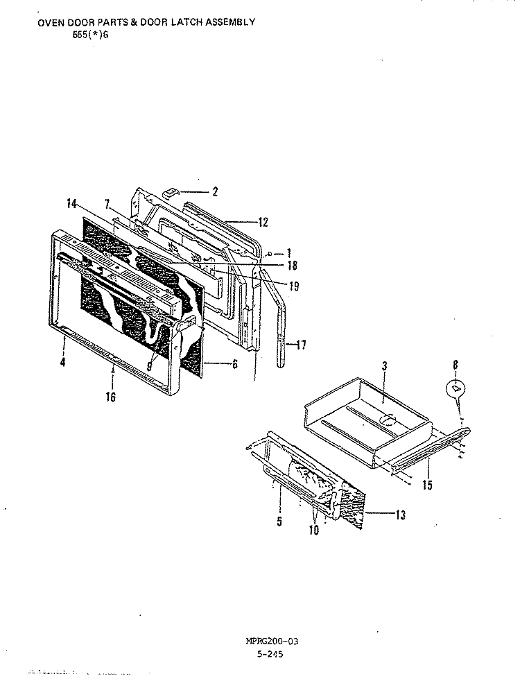 DOOR & LATCH ASSY. Diagram and Parts List for 665HG-CHZ  Admiral Range