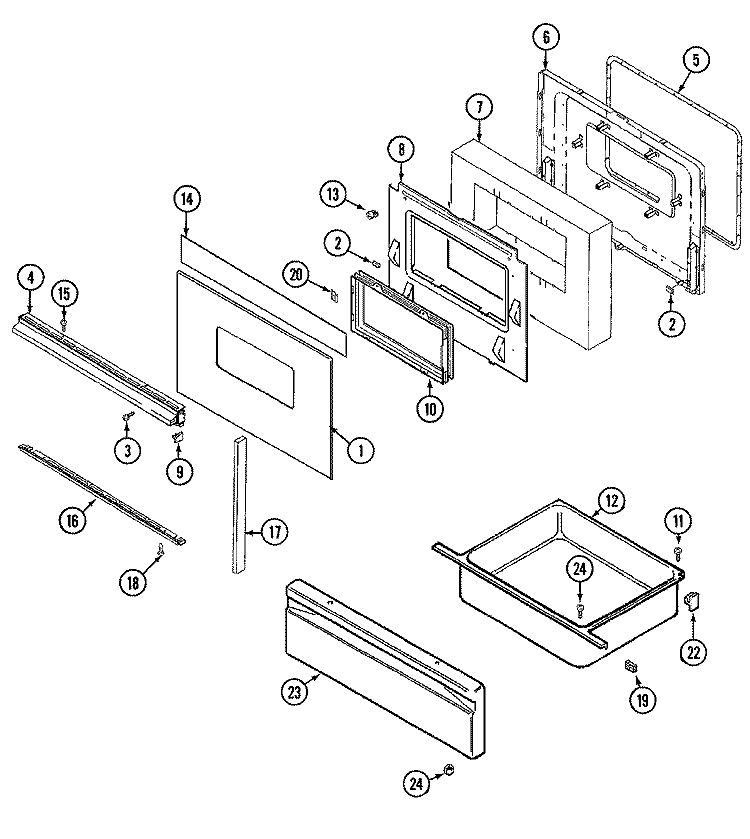 DOOR / DRAWER (XRx SER PRE 10) Diagram and Parts List for L3521XRW  Norge Range